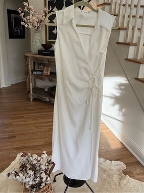 Mango Sleeveless White Wrap-Style Midi Dress